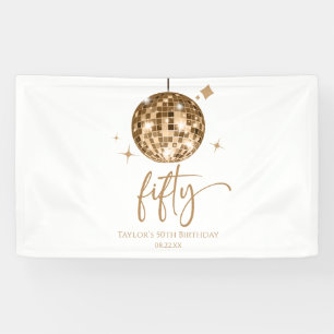 Fifty Gold Disco Ball 50th Birthday Party Banner