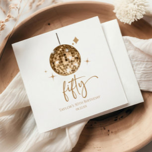 Fifty Gold Disco Ball 50th Birthday Party Napkins