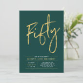 Fifty | Gold & Green Modern 50th Birthday Party Invitation (Standing Front)