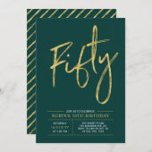 Fifty | Gold & Green Modern 50th Birthday Party Invitation (Front/Back)