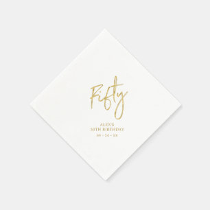Fifty Gold Lettering 50th birthday Paper Plates Napkins