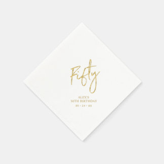 Fifty Gold Lettering 50th birthday Paper Plates Napkins