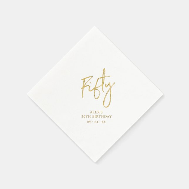 Fifty Gold Lettering 50th birthday Paper Plates Napkins (Corner)