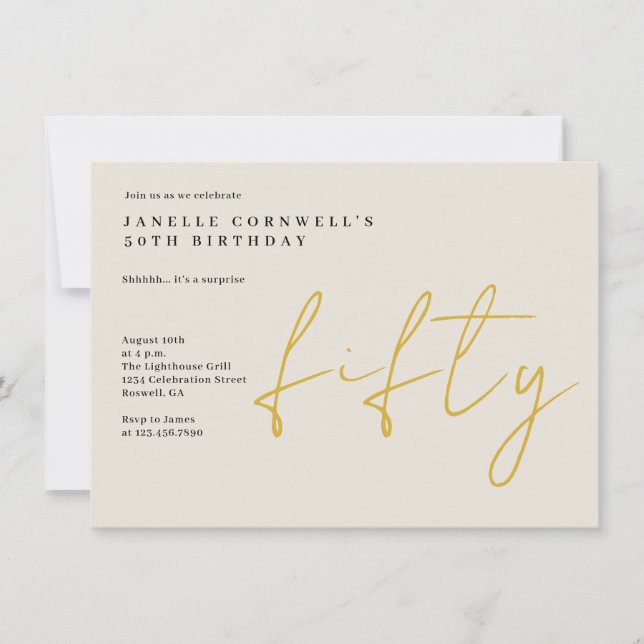 Fifty | Gold  Modern 50th Birthday Party Invitatio Invitation (Front)