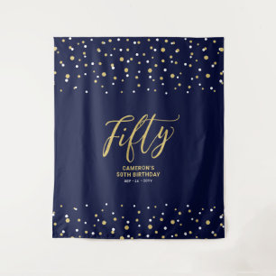 Fifty   Gold & Navy 50th Birthday Party Backdrop