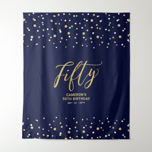 Fifty  Gold  Navy 50th Birthday Party Backdrop