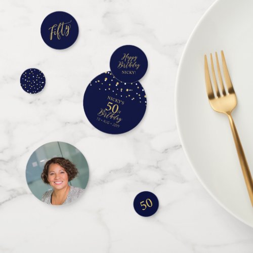Fifty  Gold  Navy Confetti 50th Birthday Party