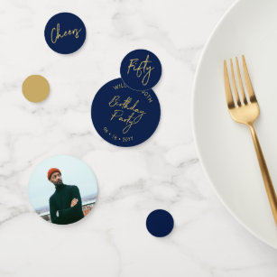 Fifty   Gold & Navy Modern 50th Birthday Party Confetti
