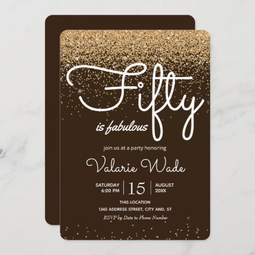 Fifty is Fabulous Gold Glitter Birthday party Invitation