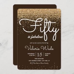 Fifty is Fabulous Gold Glitter Birthday party Invitation