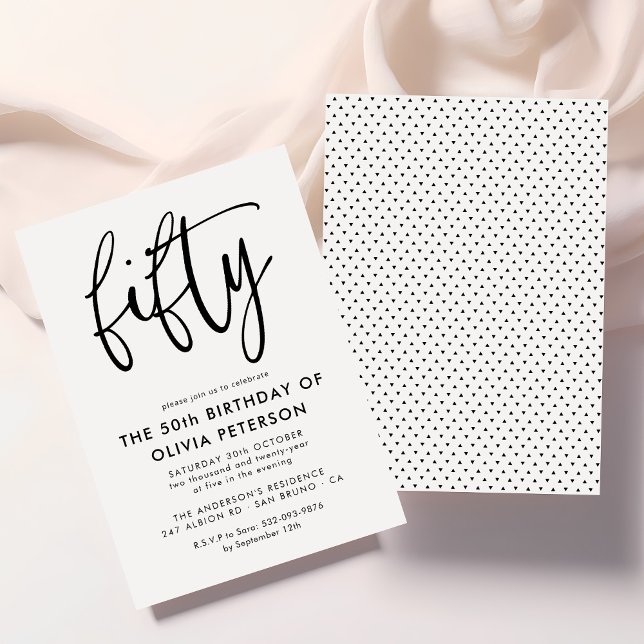 Fifty | Modern 50th Black & White Birthday Party Invitation (Creator Uploaded)