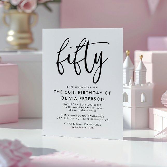 Fifty | Modern 50th Black & White Birthday Party Magnetic Invitation (Creator Uploaded)