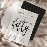 Fifty | Modern B&W 50th Birthday Party Typography Invitation<br><div class="desc">These simple, elegant but sophisticated 50th birthday party invitations feature the word "fifty" in hand-writing style calligraphy script and a well-spaced, modern sans serif typography. You can change the color scheme easily to your own bespoke two-color palette by using the "Edit using Design Tool" button or stick with the classy,...</div>