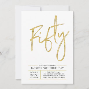 Fifty Modern Brush Gold 50th Birthday Party Invitation