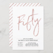 Fifty | Modern Brush Rose Gold 50th Birthday Party Invitation (Front/Back)