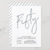 Fifty | Modern Brush Silver 50th Birthday Party Invitation (Front/Back)