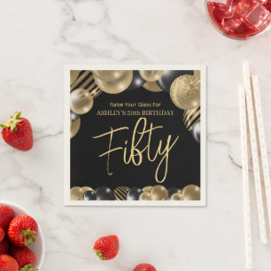 Fifty Modern Glitter Balloon 50th Birthday Napkins
