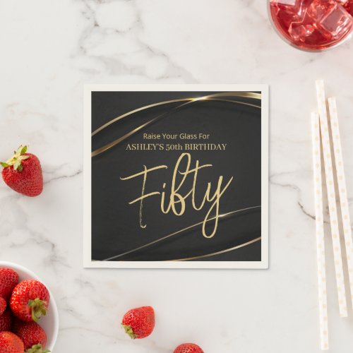 Fifty Modern Gold Black 50th Birthday Napkins