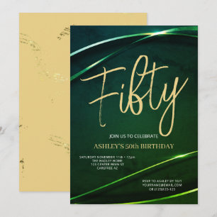 Fifty Modern Gold Green 50th Birthday Invitation