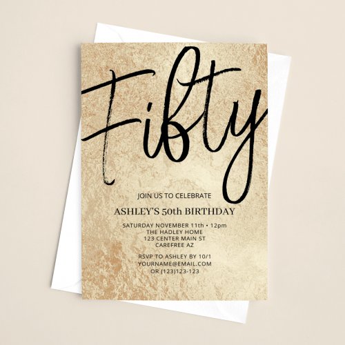 Fifty Modern Golden 50th Adult Birthday Invitation