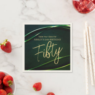 Fifty Modern Green Gold 50th Birthday Napkins