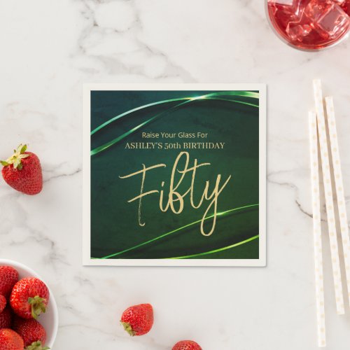 Fifty Modern Green Gold 50th Birthday Napkins