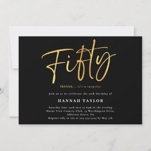 Fifty Modern Simple Black Gold 50th Birthday Invitation
