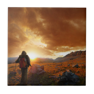 Fifty Mountain Sunset - Glacier National Park Ceramic Tile