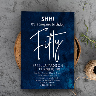 Fifty | Navy Blue 50th Birthday Surprise Party Invitation