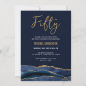 Fifty | Navy Blue Gold Agate Men's 50th Birthday Invitation (Front)