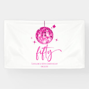 Fifty Pink Disco Ball 50th Birthday Party Banner