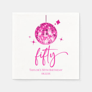 Fifty Pink Disco Ball 50th Birthday Party Napkins