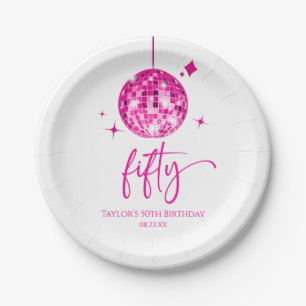 Fifty Pink Disco Ball 50th Birthday Party Paper Plates
