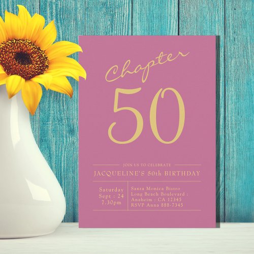 Fifty Pink Gold 50th Birthday Party Invitation