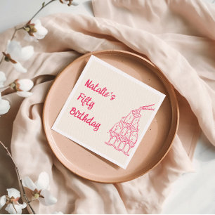 Fifty Pink Hand Drawn Champagne Tower Birthday Napkins