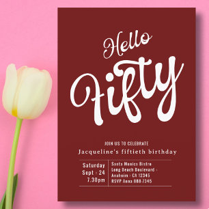 Fifty Red White Modern 50th Birthday Invitation