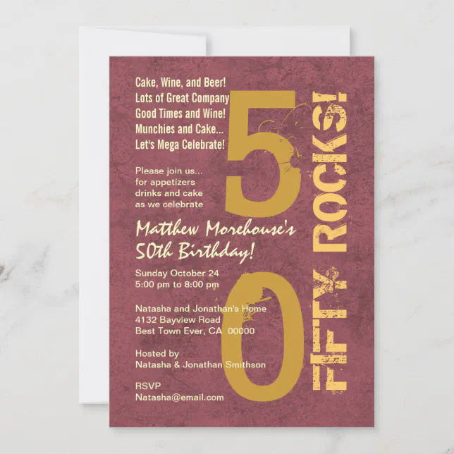 Fifty Rocks! 50th Birthday Party Modern Grunge Invitation | Zazzle