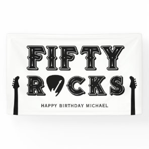 Fifty Rocks Guitar Pick 50th Birthday Party Banner