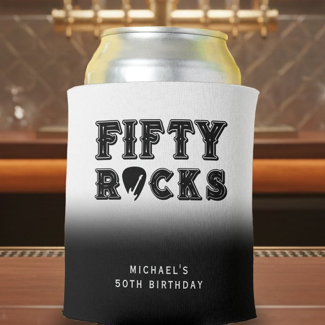 Fifty Rocks Guitar Pick 50th Birthday Party Can Cooler (Creator Uploaded)