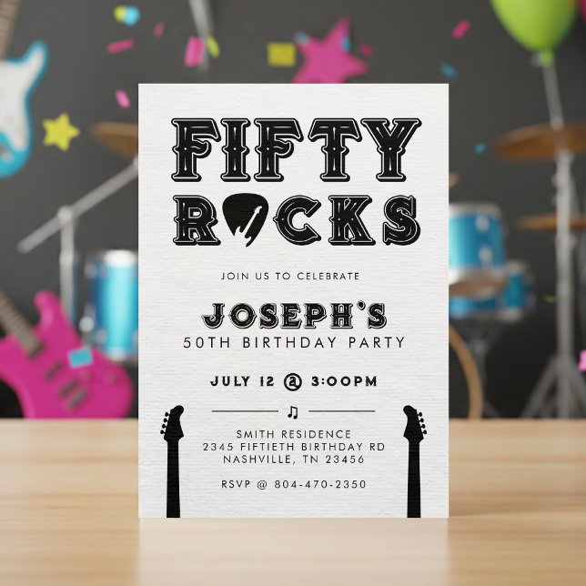 Fifty Rocks Guitar Pick 50th Birthday Party Invitation (Creator Uploaded)