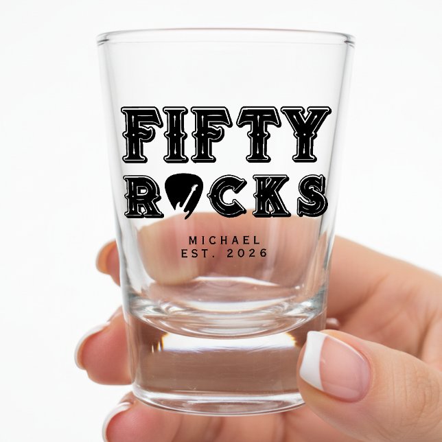 Fifty Rocks Guitar Pick 50th Birthday Party Shot Glass (Creator Uploaded)
