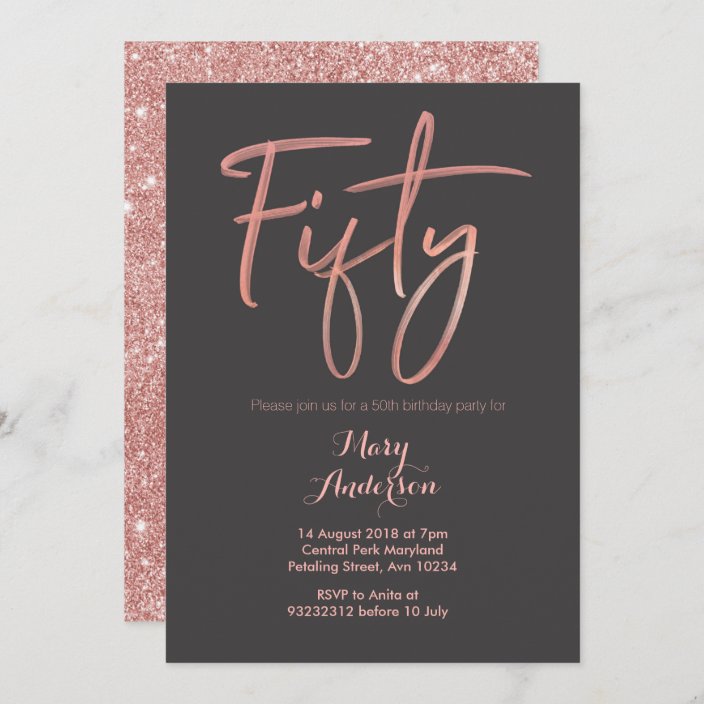 Fifty Rose Gold 50th Birthday Invitation | Zazzle.com