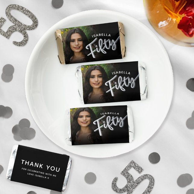Fifty silver black 50th Birthday custom photo  Hershey's Miniatures (Creator Uploaded)