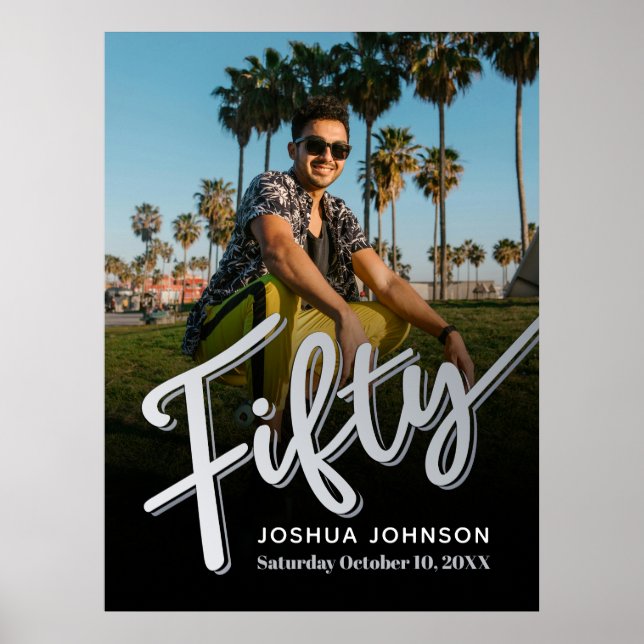 Fifty silver black photo 50th birthday  poster (Front)