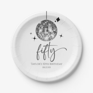 Fifty Silver Disco Ball 50th Birthday Party Paper Plates