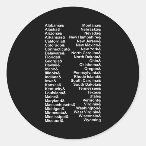 Fifty States Ampersand List USA Classic Round Sticker