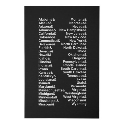 Fifty States Ampersand List USA Faux Canvas Print