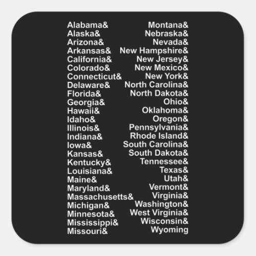 Fifty States Ampersand List USA Square Sticker