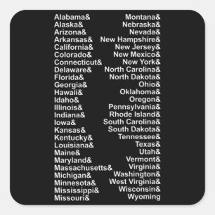 Fifty States Ampersand List USA Square Sticker