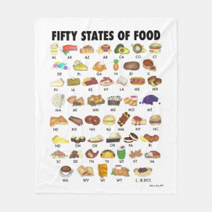 FIFTY STATES OF FOOD United States America USA Art Fleece Blanket